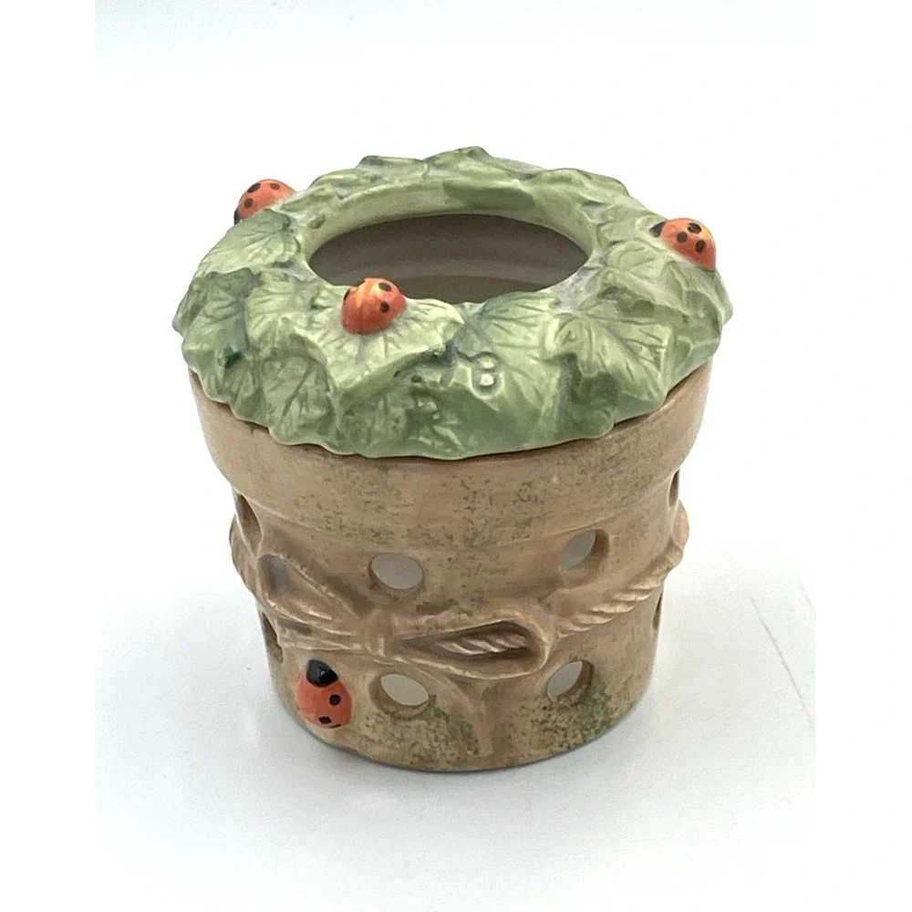Hallmark‎ Marjolein Bastin Ladybug Flowerpot Candle Holder Votive Tea Light
